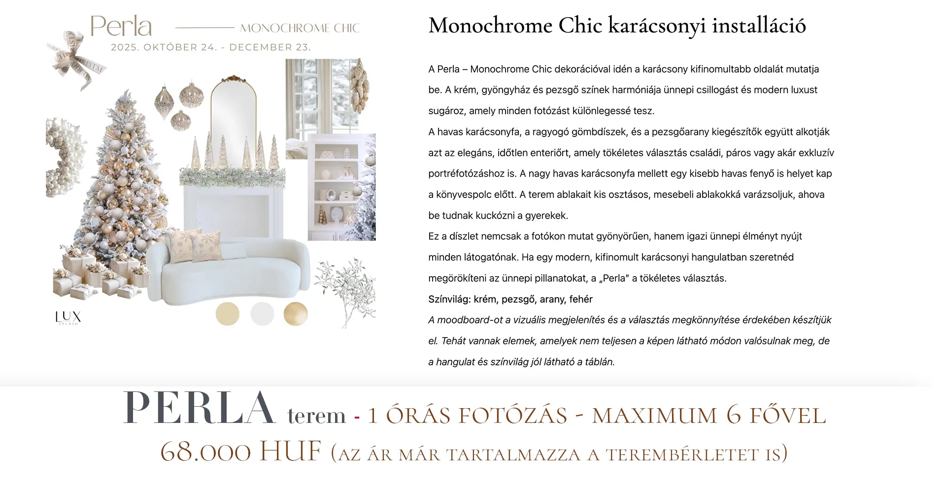 Karácsonyi fotózás Budapesten - Perla terem - piros fehér színekkel - Christmas photoshoot Budapest