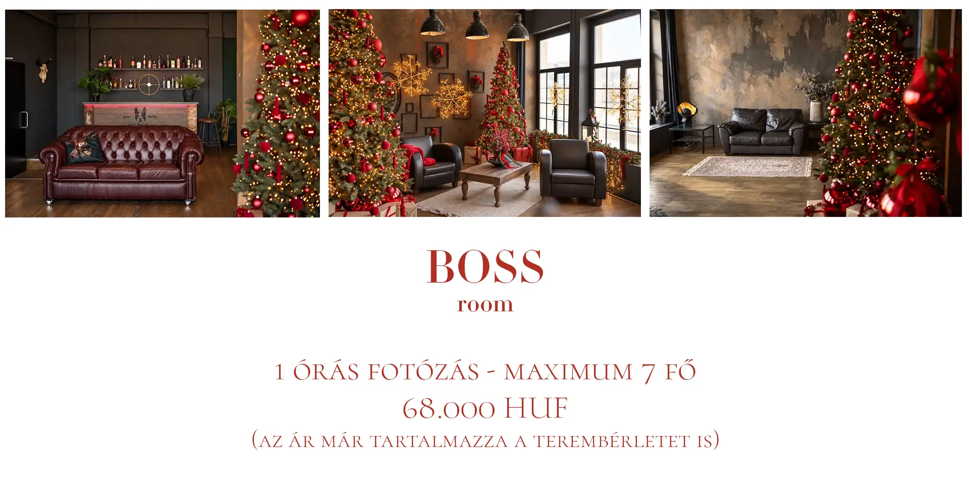 Karácsonyi páros fotózás Budapesten - Boss terem Lightroom Stúdió - Piros barna meleg színárnyalatok